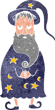 bir insan tarafından çizilmiş çizgi film sihirbazı