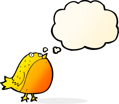 Bir insan tarafından çizilmiş düşünce baloncuklu şişman kuş.