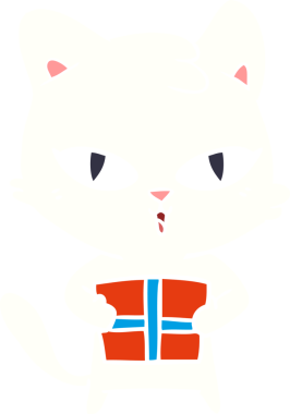 Bir insan tarafından çizilmiş düz renkli çizgi film kedisi