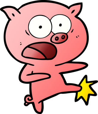 Çizgi filmdeki domuz bağırıyor ve tekmeliyor.