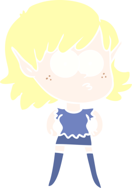 Bir insan tarafından çizilmiş düz renkli çizgi film elf kızı.