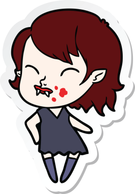 Bir insan tarafından çizilmiş yanağında kan olan vampir bir kızın çıkartması.