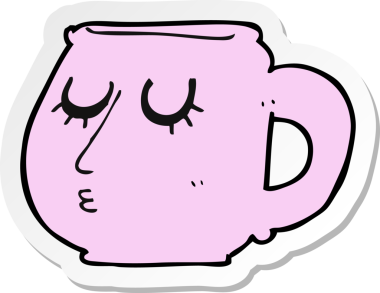 Bir insan tarafından çizilmiş bir karikatür bardağının etiketi.