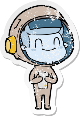 Bir insan tarafından çizilmiş mutlu bir astronotun sıkıntılı çıkartması.