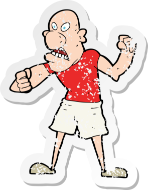 Bir insan tarafından çizilmiş şiddet dolu bir adamın karikatür yapıştırması.