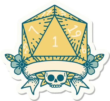 Bir insan tarafından çizilmiş doğal bir d20 zar etiketi.