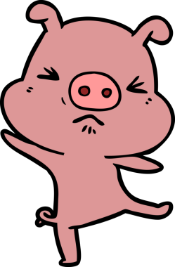 Bir insan tarafından çizilmiş öfkeli domuz çizgi filmi.