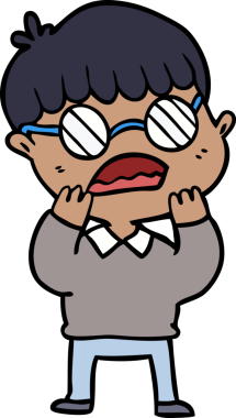 Bir insan tarafından çizilmiş gözlüklü çocuk şok oldu.