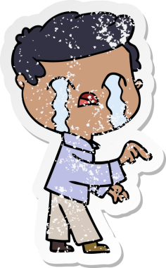 Bir insan tarafından çizilmiş ağlayan bir karikatürcünün sıkıntılı çıkartması.