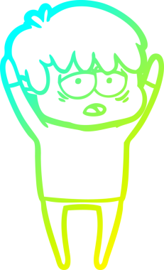 Bir insan tarafından çizilmiş, bitkin bir çocuğun soğuk çizgi çizimi.