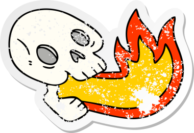 Ateş püskürten bir çıkartma. Bir insan tarafından çizilmiş garip bir el çizimi.