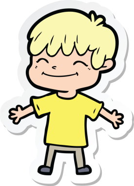 Bir insan tarafından çizilmiş mutlu bir çocuğun çıkartması.