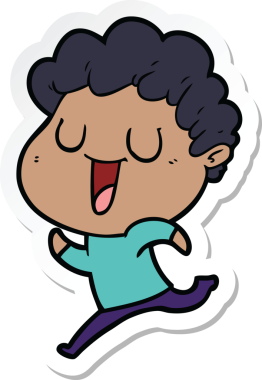 Bir insan tarafından çizilmiş, gülen bir çizgi film karakterinin çıkartması.