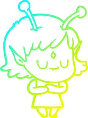 Bir insan tarafından çizilmiş bir uzaylı kız çizgi filmi.