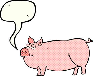 El yazısıyla çizilmiş çizgi roman konuşma balonu bir insan tarafından çizilmiş dev bir domuz.