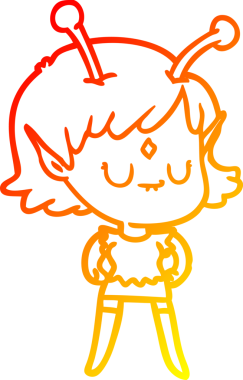 Bir insan tarafından çizilmiş bir uzaylı kız çizgi çizimi.