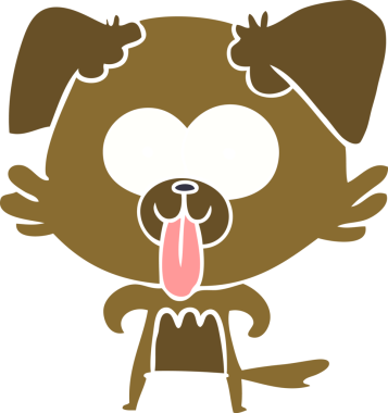 Düz renkli çizgi film köpeğinin dili bir insan tarafından çizilmiş.