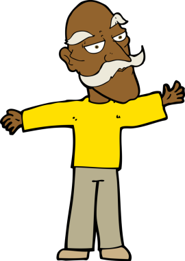 Bir insan tarafından çekilen kollarını açan yaşlı adam çizgi filmi.