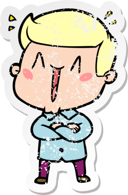 Bir insan tarafından çizilmiş heyecanlı bir karikatür çıkartması.