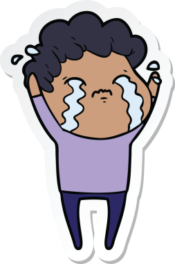 Bir insan tarafından çizilmiş, ağlayan bir çizgi film karakterinin çıkartması.