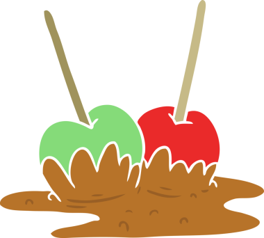 Bir insan tarafından çizilmiş düz renkli karikatür şekerleme elmaları