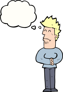 Bir insan tarafından çizilmiş düşünce baloncuğu olan sinirli bir adam.