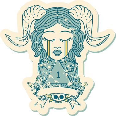 Retro Dövme Biçimi Ağlama Ağlama Doğal bir D20 zar atışıyla bir insan tarafından çizilmiş