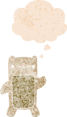 Düşünce baloncuklu çizgi film ayıcığı grunge sıkıntılı retro desenli bir insan tarafından çizilmiş