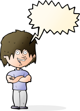 Bir insan tarafından çizilmiş konuşma balonlu mutlu adam çizgi filmi.