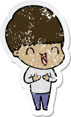 Bir insan tarafından çizilmiş mutlu çizgi film çocuğunun sıkıntılı çıkartması.