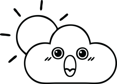 Bir insan tarafından çizilmiş güneş ve bulut çizimi.