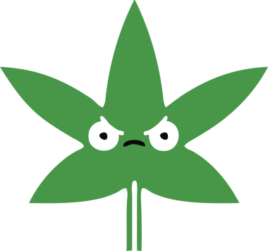 Bir insan tarafından çizilmiş marihuana yaprağının düz renkli retro karikatürü
