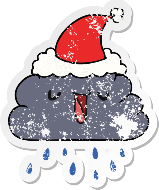 El çizimi yılbaşı çıkartması. Bir insan tarafından çizilmiş kawaii yağmur bulutu.