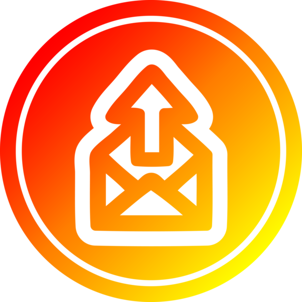 E- posta dairesel simgesini bir insan tarafından çizilmiş sıcak gradyan bitimine gönder