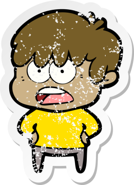 Bir insan tarafından çizilmiş endişeli bir çizgi film çocuğunun sıkıntılı çıkartması.