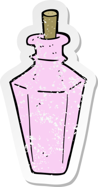 Bir insan tarafından çizilmiş, karikatür parfüm şişesinin gerilimli retro yapıştırması.
