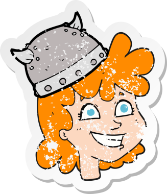 Bir insan tarafından çizilmiş dişi Viking çizgi filminin gerilimli yapıştırması.