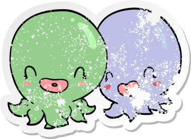 Bir insan tarafından çizilmiş iki çizgi film ahtapotunun sıkıntılı çıkartması.