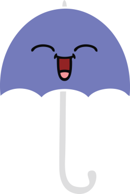 Bir insan tarafından çizilmiş düz renkli bir şemsiye.