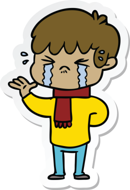 Bir insan tarafından çizilmiş ağlayan bir çizgi film çocuğunun çıkartması.