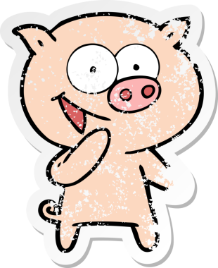 Bir insan tarafından çizilmiş gülen domuz çizgi filminin sıkıntılı çıkartması.