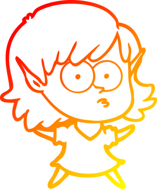 Bir insan tarafından çizilmiş, çizgi film karakteri bir elf kızı çizimi.