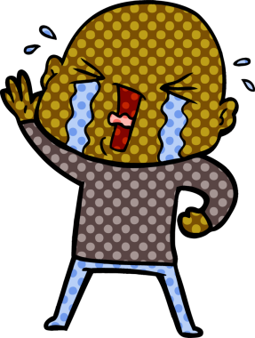 Bir insan tarafından çizilmiş ağlayan kel bir adam.