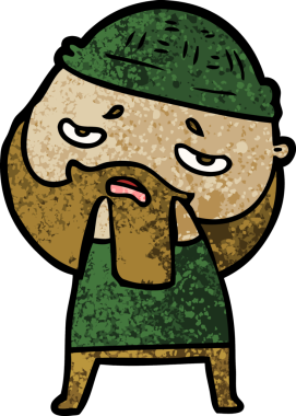 Bir insan tarafından çizilmiş sakallı endişeli bir adam.