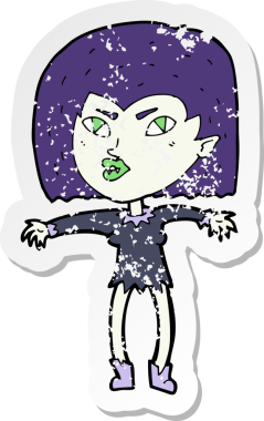 Bir insan tarafından çizilmiş vampir bir kızın gerilimli çıkartması.