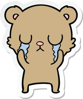 Bir insan tarafından çizilmiş ağlayan çizgi film ayısının çıkartması.