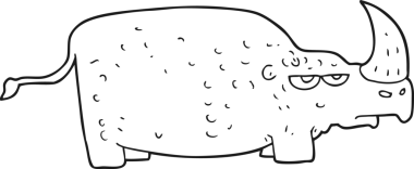 Bir insan tarafından çizilmiş siyah beyaz çizgi film gergedanı.