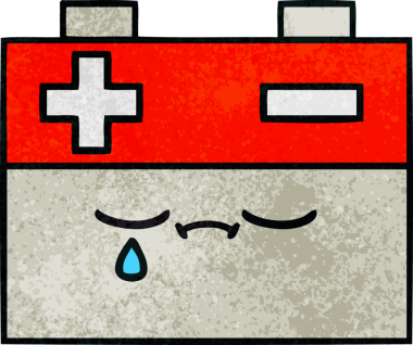 Bir insan tarafından çizilmiş bir araba aküsünün retro grunge desen karikatürü