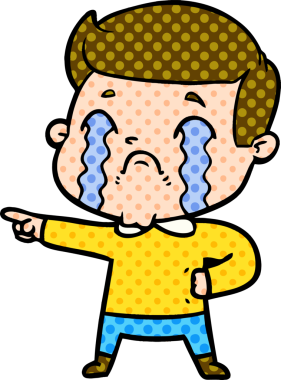 Bir insan tarafından çizilmiş ağlayan çizgi film adamı.