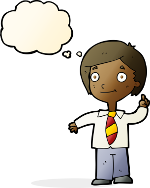 Çizgi film çocuğu soruyu bir insan tarafından çizilmiş düşünce balonuyla cevaplıyor.